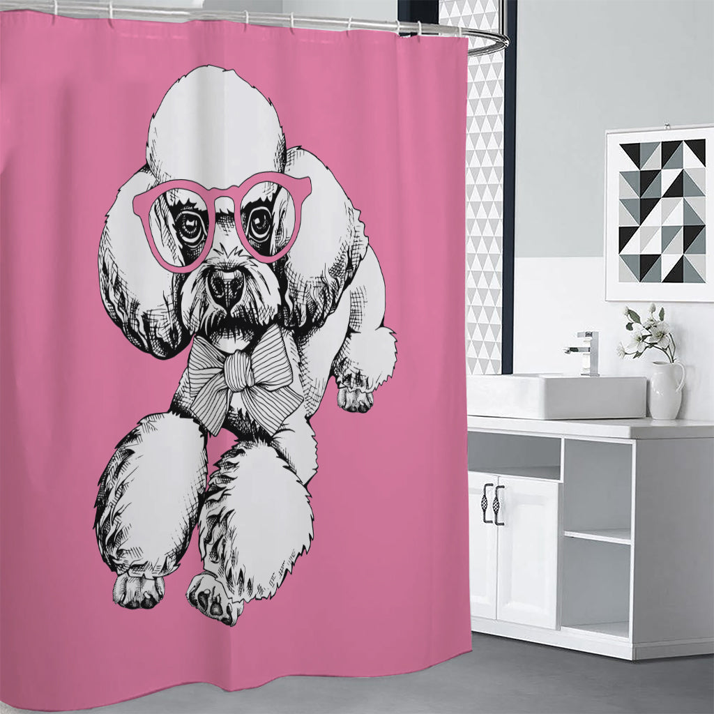 Poodle With Glasses Print Shower Curtain