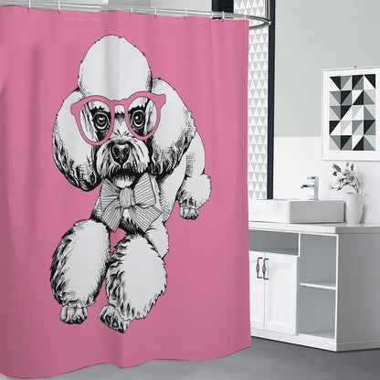 Poodle With Glasses Print Shower Curtain