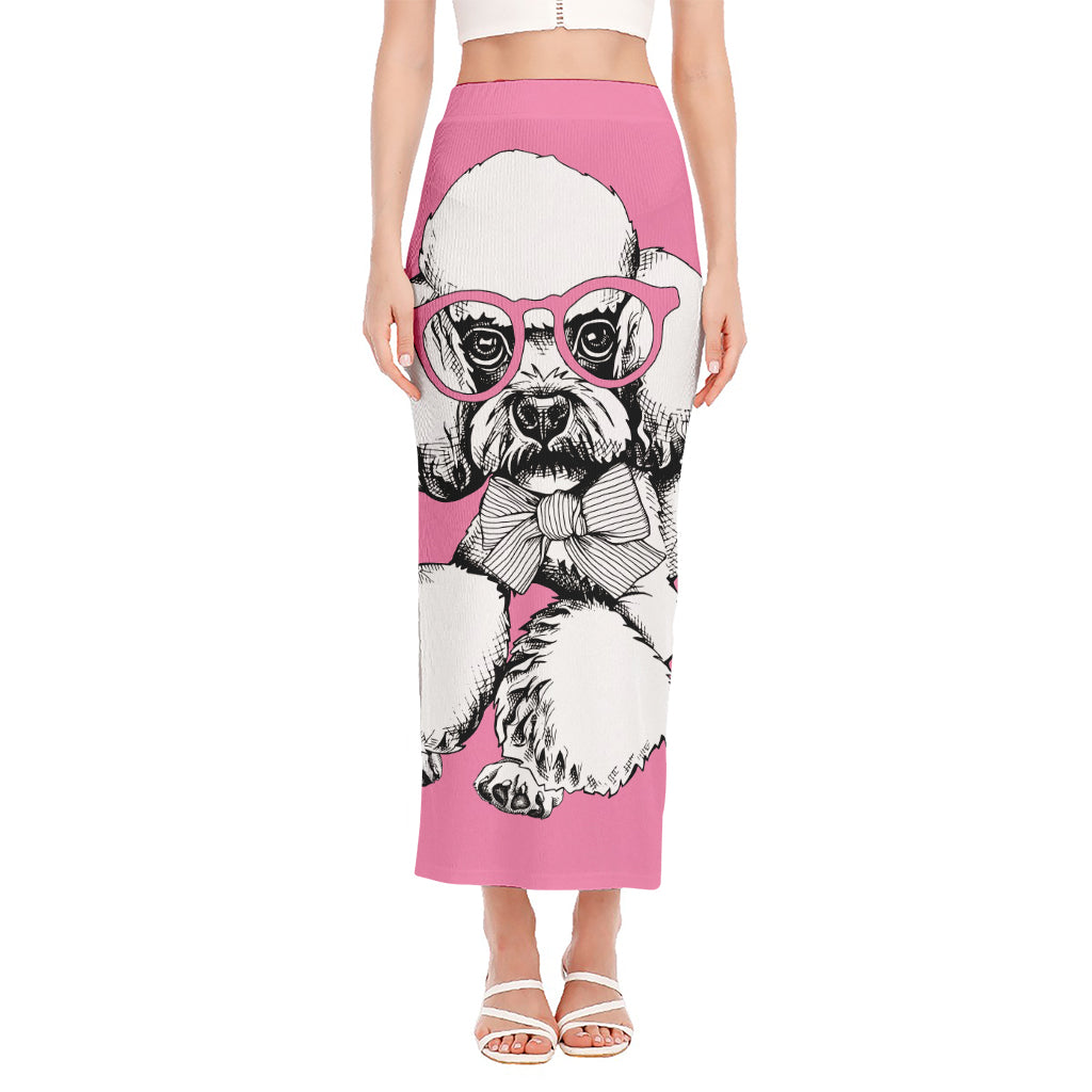Poodle With Glasses Print Side Slit Maxi Skirt