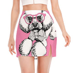 Poodle With Glasses Print Side Slit Mini Skirt