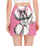 Poodle With Glasses Print Side Slit Mini Skirt