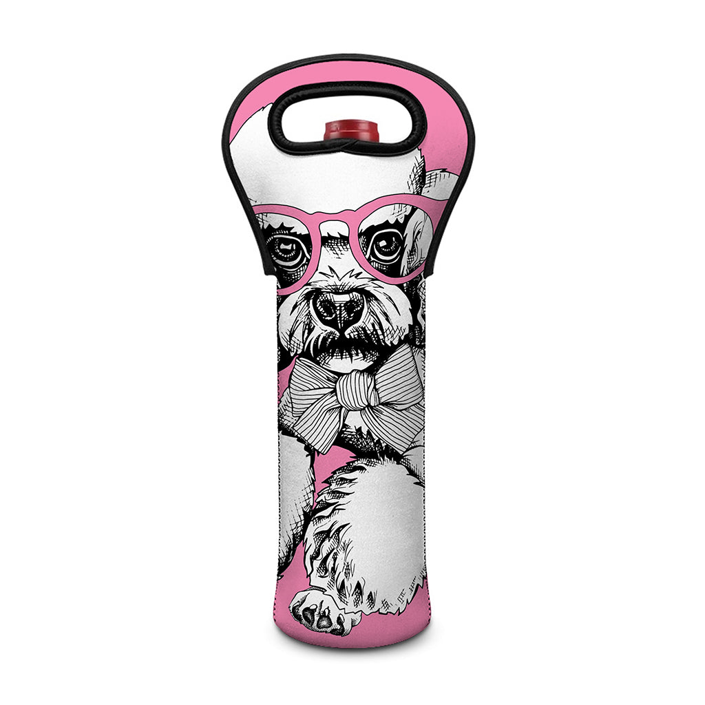 Poodle With Glasses Print Single Neoprene Wine Tote