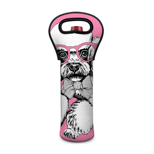 Poodle With Glasses Print Single Neoprene Wine Tote