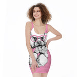 Poodle With Glasses Print Sleeveless Bodycon Dress
