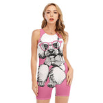 Poodle With Glasses Print Sleeveless One Piece Swimsuit