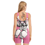 Poodle With Glasses Print Sleeveless One Piece Swimsuit