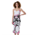 Poodle With Glasses Print Slim Fit Midi Cami Dress
