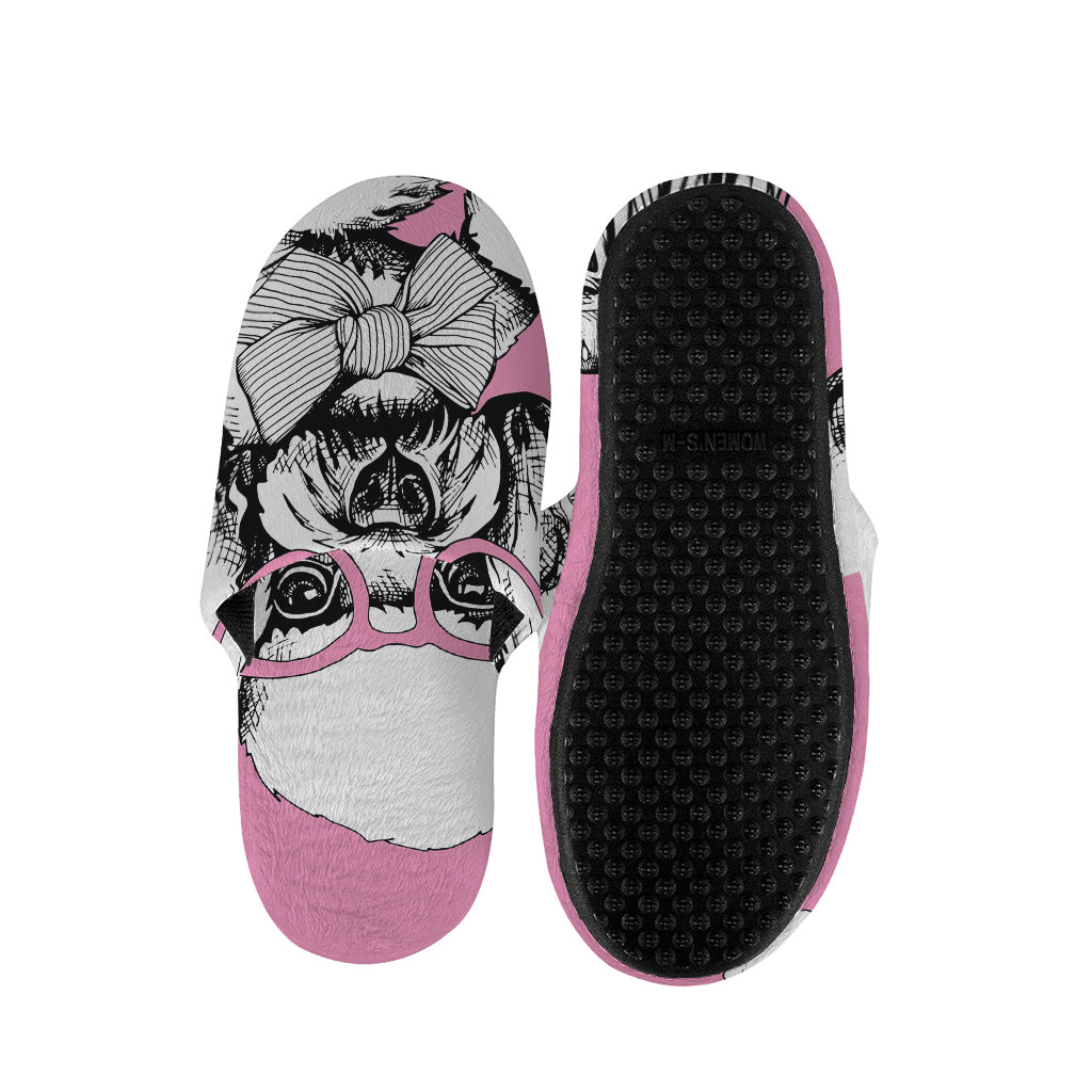 Poodle With Glasses Print Slippers