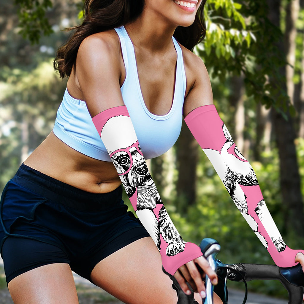 Poodle With Glasses Print Sun Protection Arm Sleeves