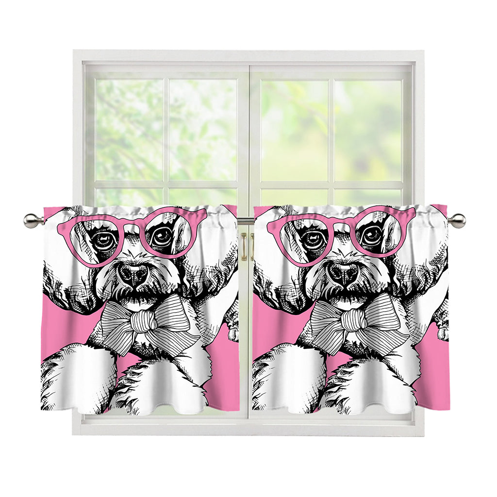 Poodle With Glasses Print Tier Curtains