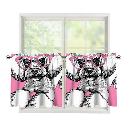 Poodle With Glasses Print Tier Curtains