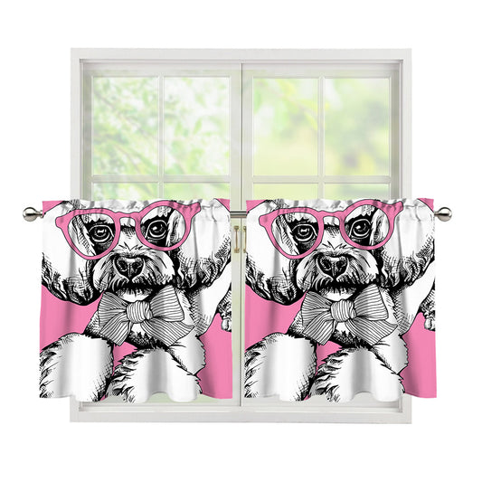 Poodle With Glasses Print Tier Curtains