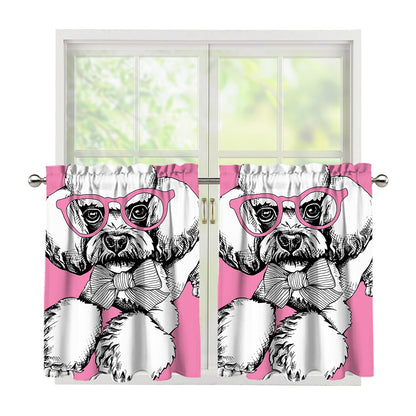 Poodle With Glasses Print Tier Curtains