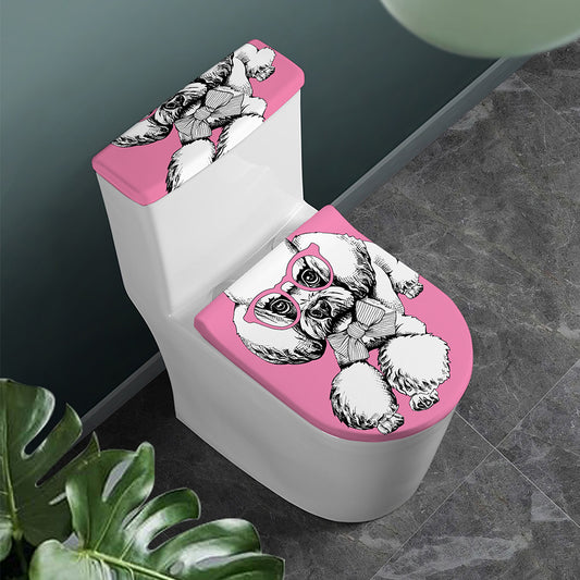 Poodle With Glasses Print Toilet Lid And Tank Cover Set