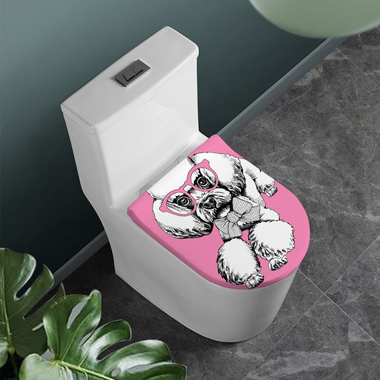 Poodle With Glasses Print Toilet Lid Cover