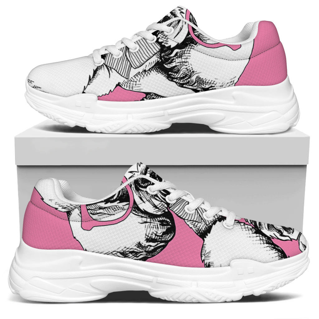 Poodle With Glasses Print White Chunky Shoes