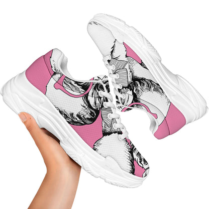 Poodle With Glasses Print White Chunky Shoes