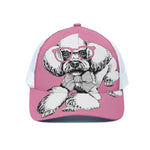 Poodle With Glasses Print White Mesh Trucker Cap