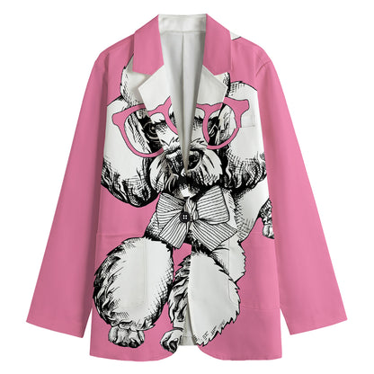Poodle With Glasses Print Women's Blazer