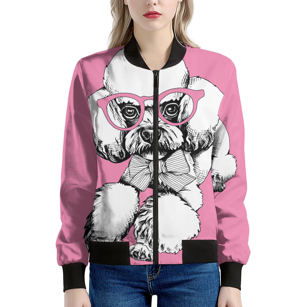 Poodle With Glasses Print Women's Bomber Jacket