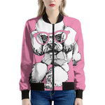 Poodle With Glasses Print Women's Bomber Jacket