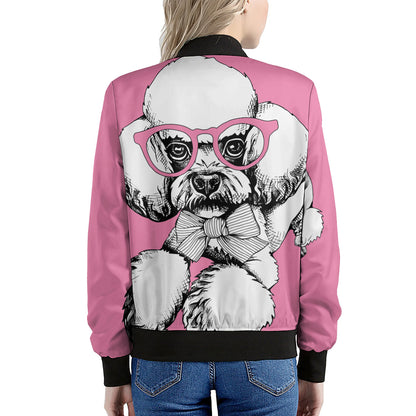 Poodle With Glasses Print Women's Bomber Jacket