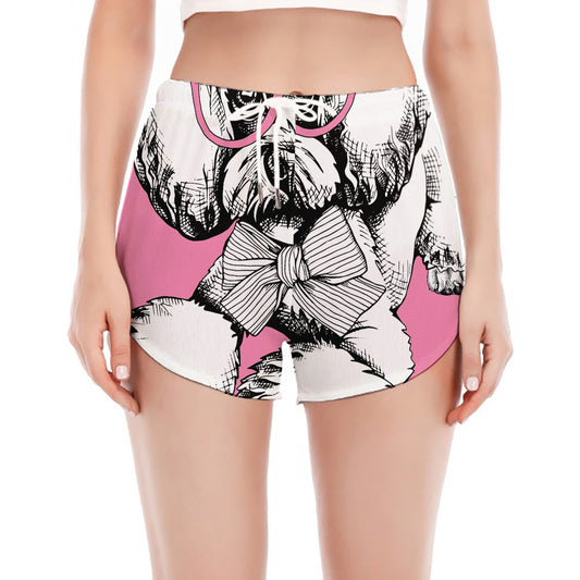 Poodle With Glasses Print Women's Split Running Shorts