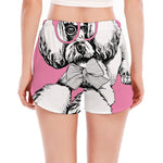 Poodle With Glasses Print Women's Split Running Shorts