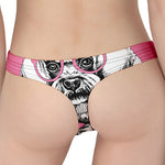Poodle With Glasses Print Women's Thong