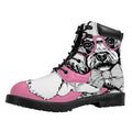 Poodle With Glasses Print Padded Collar Lace Up Boots