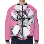Poodle With Glasses Print Zip Sleeve Bomber Jacket