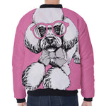 Poodle With Glasses Print Zip Sleeve Bomber Jacket