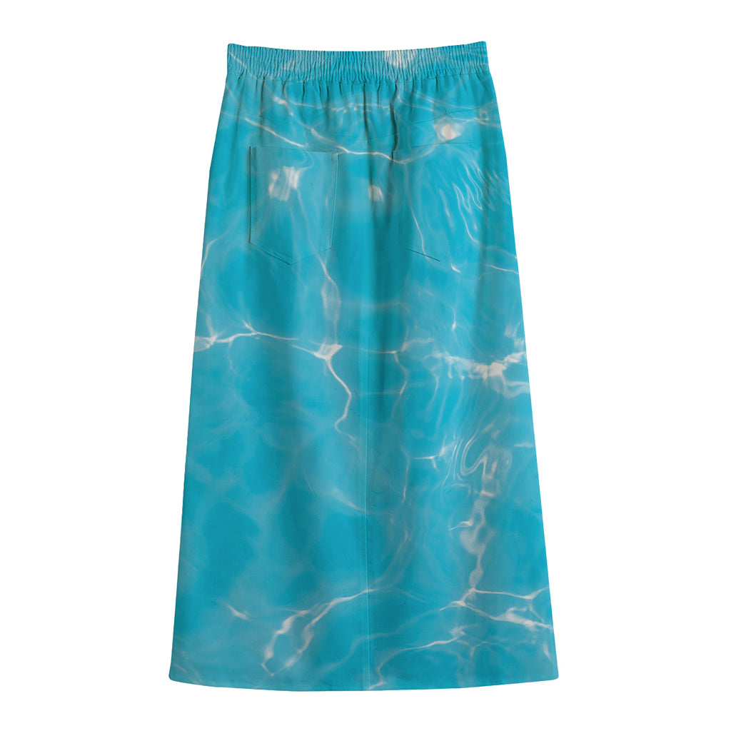 Pool Water Surface Print Cotton Front Slit Maxi Skirt