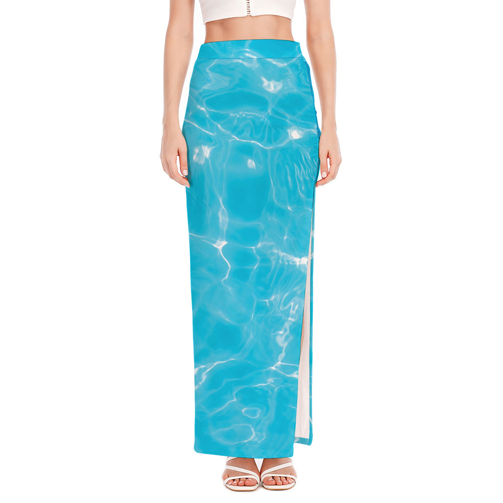 Pool Water Surface Print High Slit Maxi Skirt