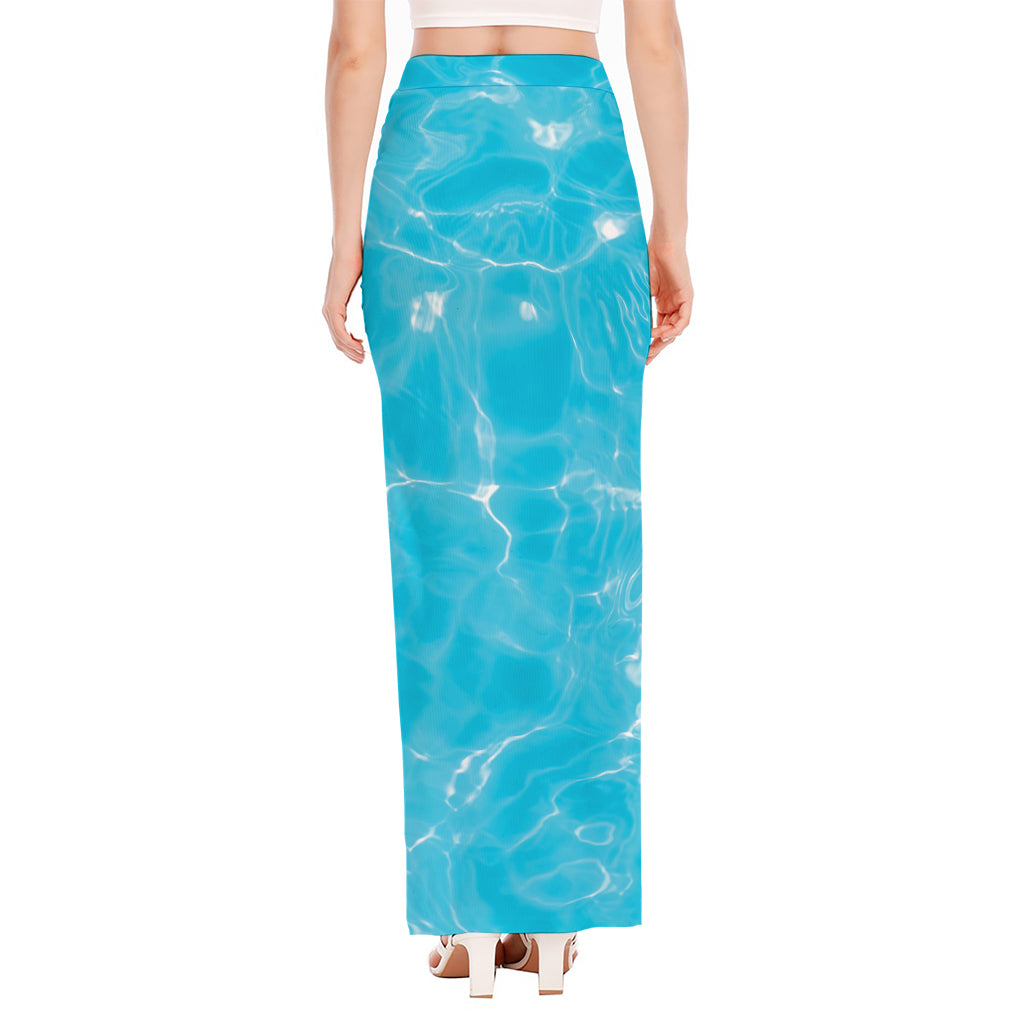 Pool Water Surface Print High Slit Maxi Skirt