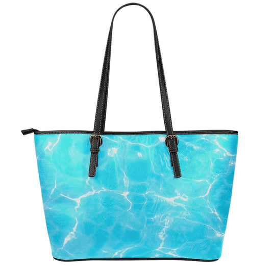 Pool Water Surface Print Leather Tote Bag