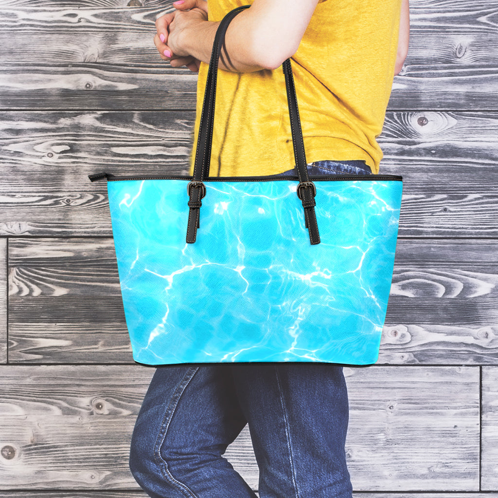 Pool Water Surface Print Leather Tote Bag