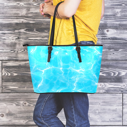 Pool Water Surface Print Leather Tote Bag