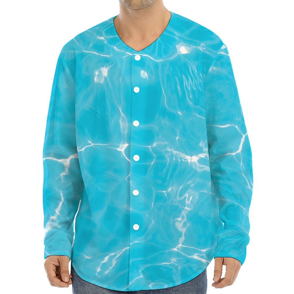 Pool Water Surface Print Long Sleeve Baseball Jersey