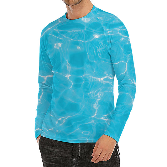 Pool Water Surface Print Men's Long Sleeve Rash Guard