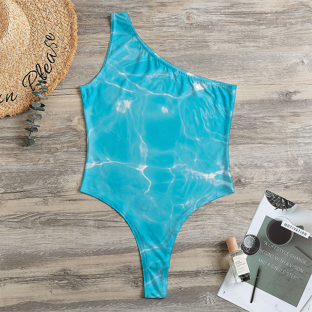 Pool Water Surface Print One Shoulder Bodysuit