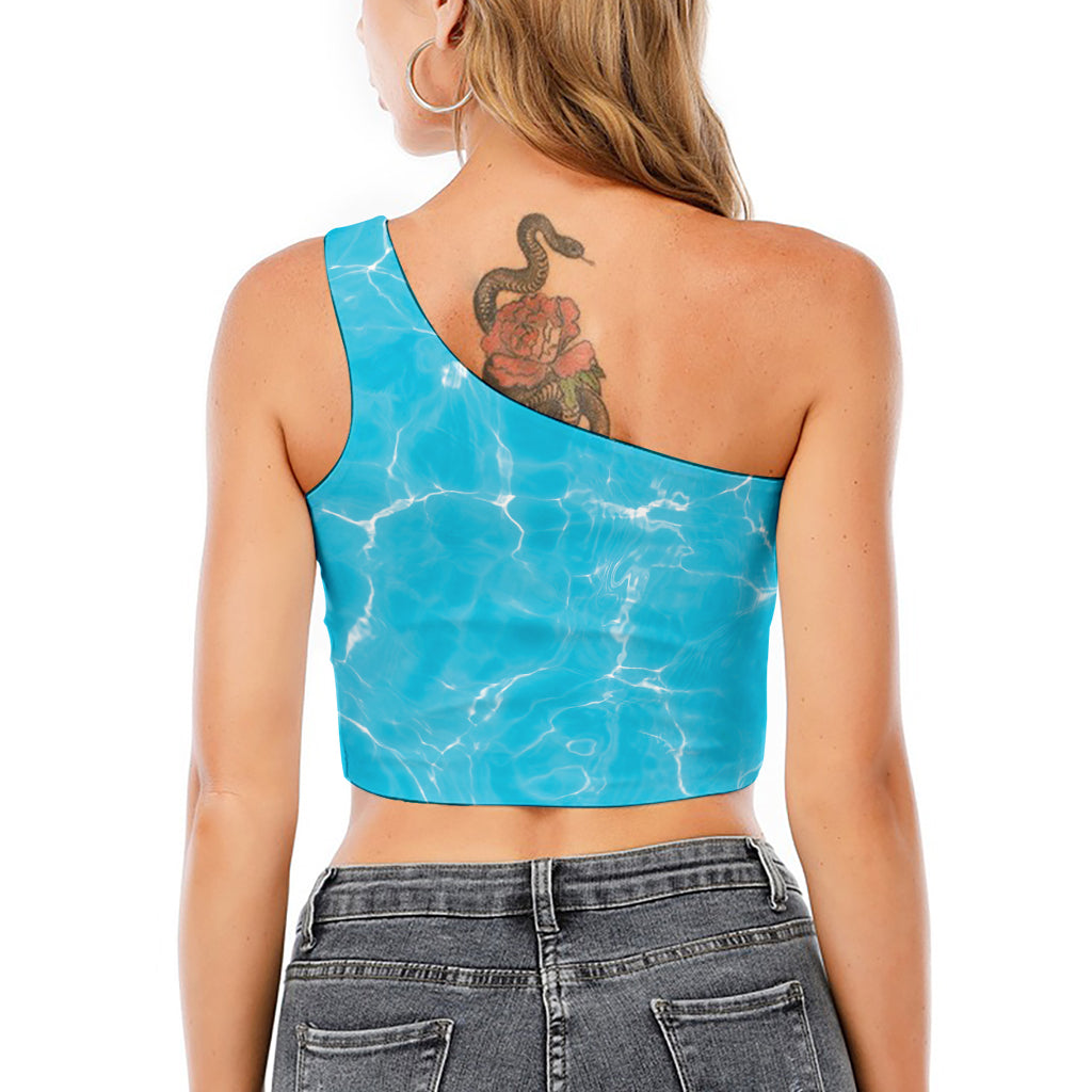 Pool Water Surface Print One Shoulder Crop Top