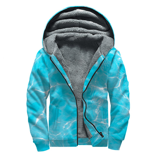 Pool Water Surface Print Sherpa Lined Zip Up Hoodie