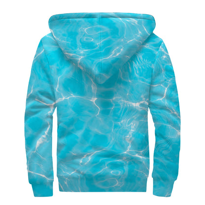 Pool Water Surface Print Sherpa Lined Zip Up Hoodie