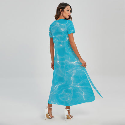 Pool Water Surface Print Short Sleeve Maxi Dress