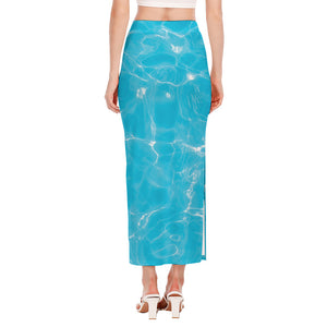 Pool Water Surface Print Side Slit Maxi Skirt