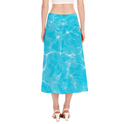 Pool Water Surface Print Side Slit Midi Skirt