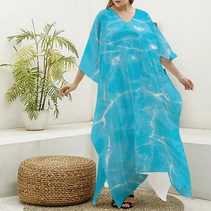 Pool Water Surface Print Silk V-Neck Kaftan Dress