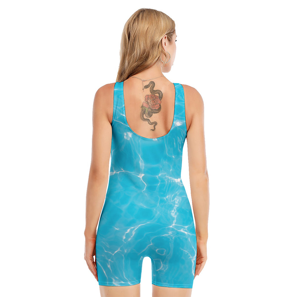 Pool Water Surface Print Sleeveless One Piece Swimsuit