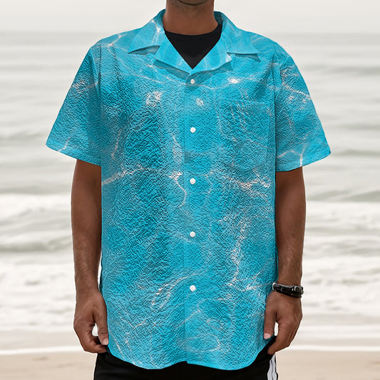 Pool Water Surface Print Textured Short Sleeve Shirt